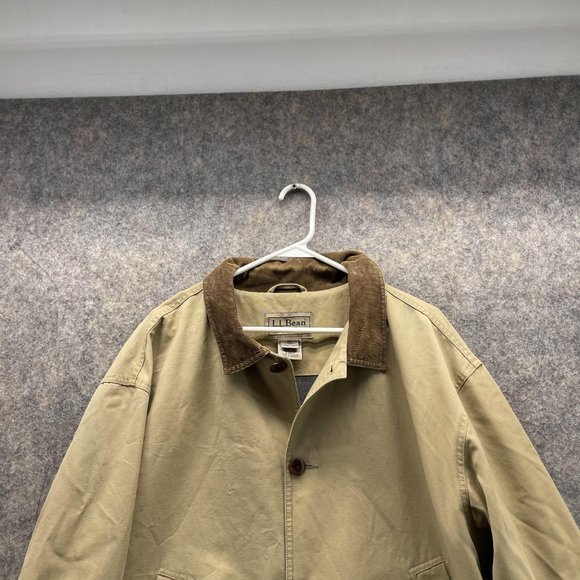 LL Bean Jacket Men Extra Large Khaki Barn Chore Coat Tall Corduroy Canvas XL - Picture 2 of 10